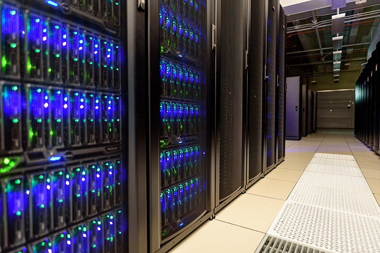 Row of machines in the IU Data Center