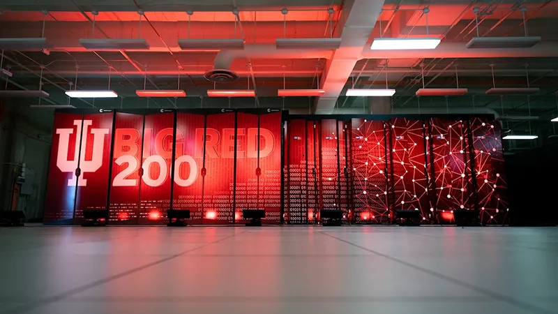 A large media wall displays IU Big Red 200.