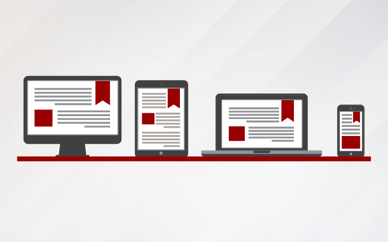 Vector images of a desktop monitor, tablet, laptop, and smart phone.